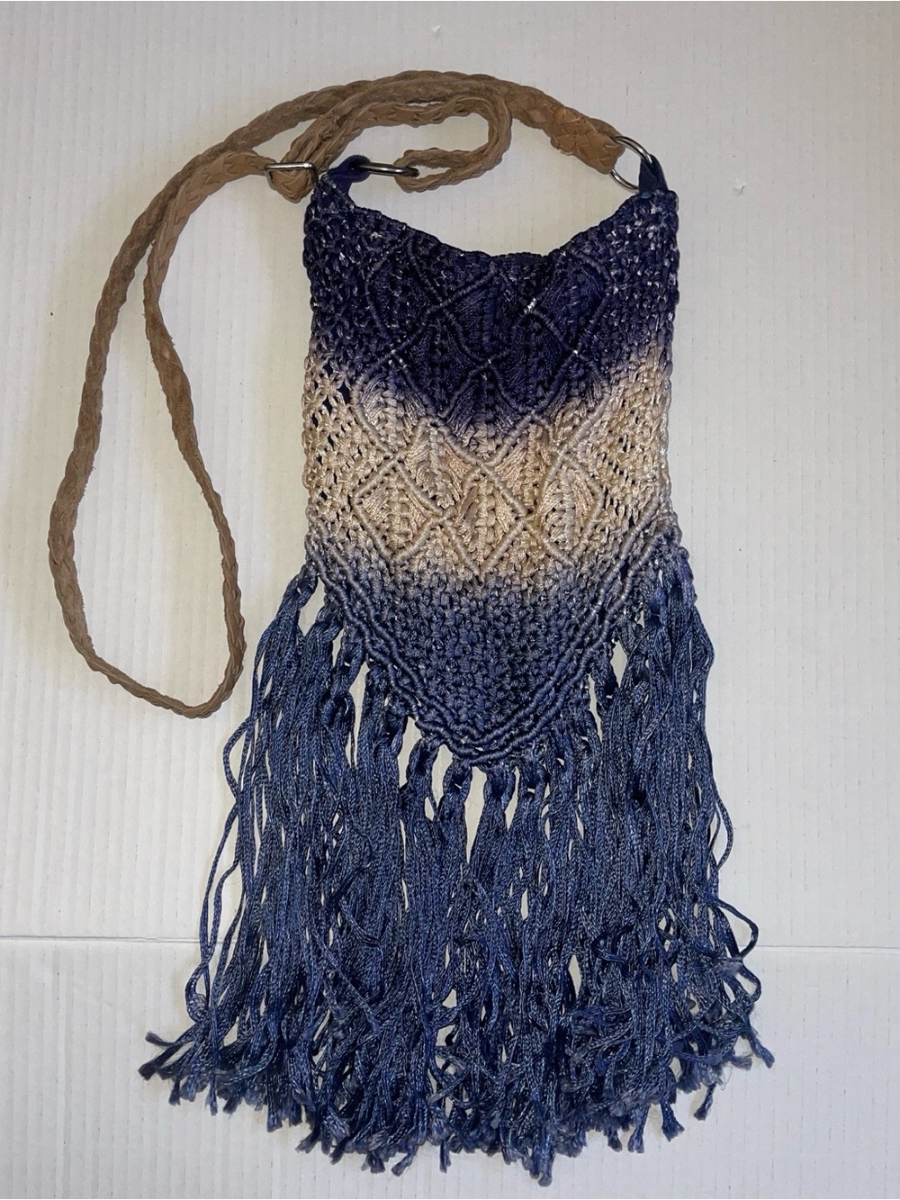 Chico's indigo ombre crochetâ tassel crossbody purse w/ an adjustable strap Boho